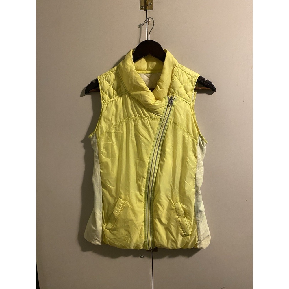 Lululemon What The Fluff Vest Size Neon Yellow Zip Quilted Puffer Reversible 4